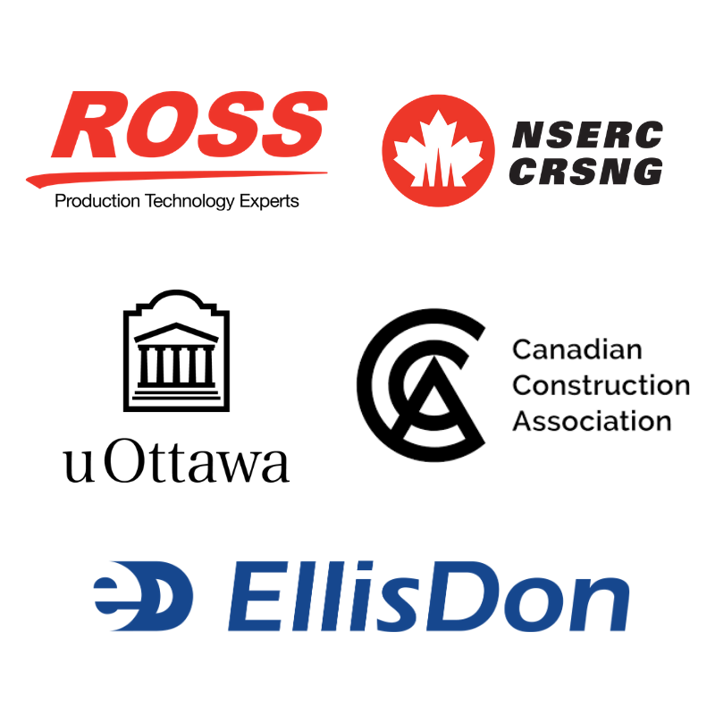 Logos of Ross Video, NSERC, uOttawa, Canadian Construction Association and EllisDon